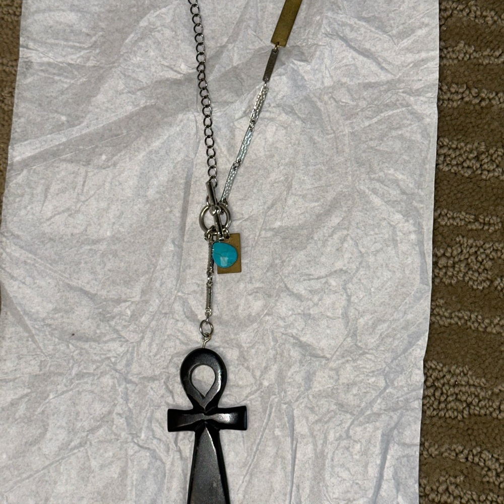 FP Mixed Metal Pendant Necklace with Turquoise Accent - Picture 2 of 7